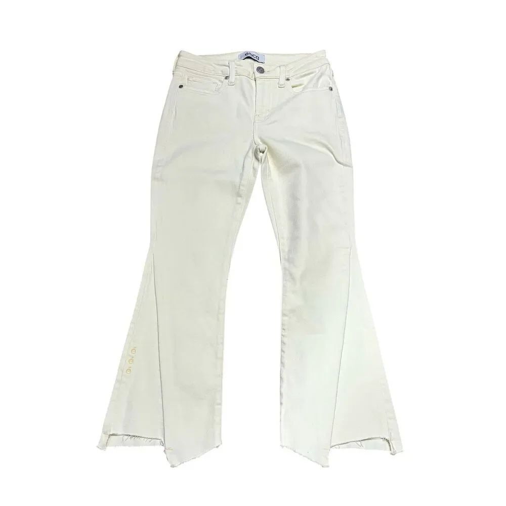 Etica Micki Flared Jean with Chewed Hem in Pale Yellow NWT Size 25